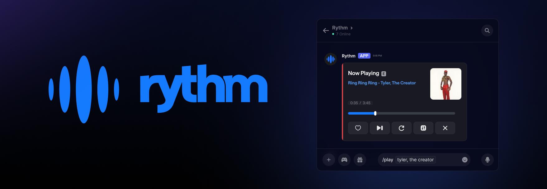 Discovery splash banner for Rythm Discord server